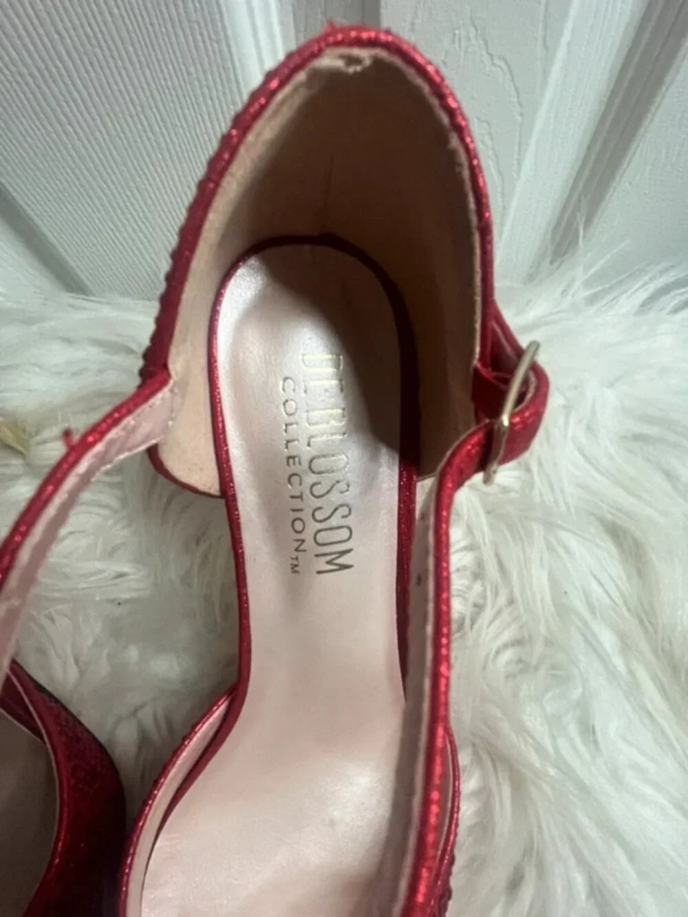 Blossom Red Rhinestone Pointed Toe Ankle Strap Heels
